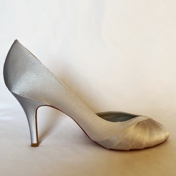 Nina 3” metallic silver satin peep-toe heels - Picture 2 of 9